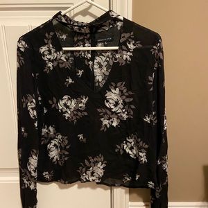 Black flower print long sleeve shirt size medium